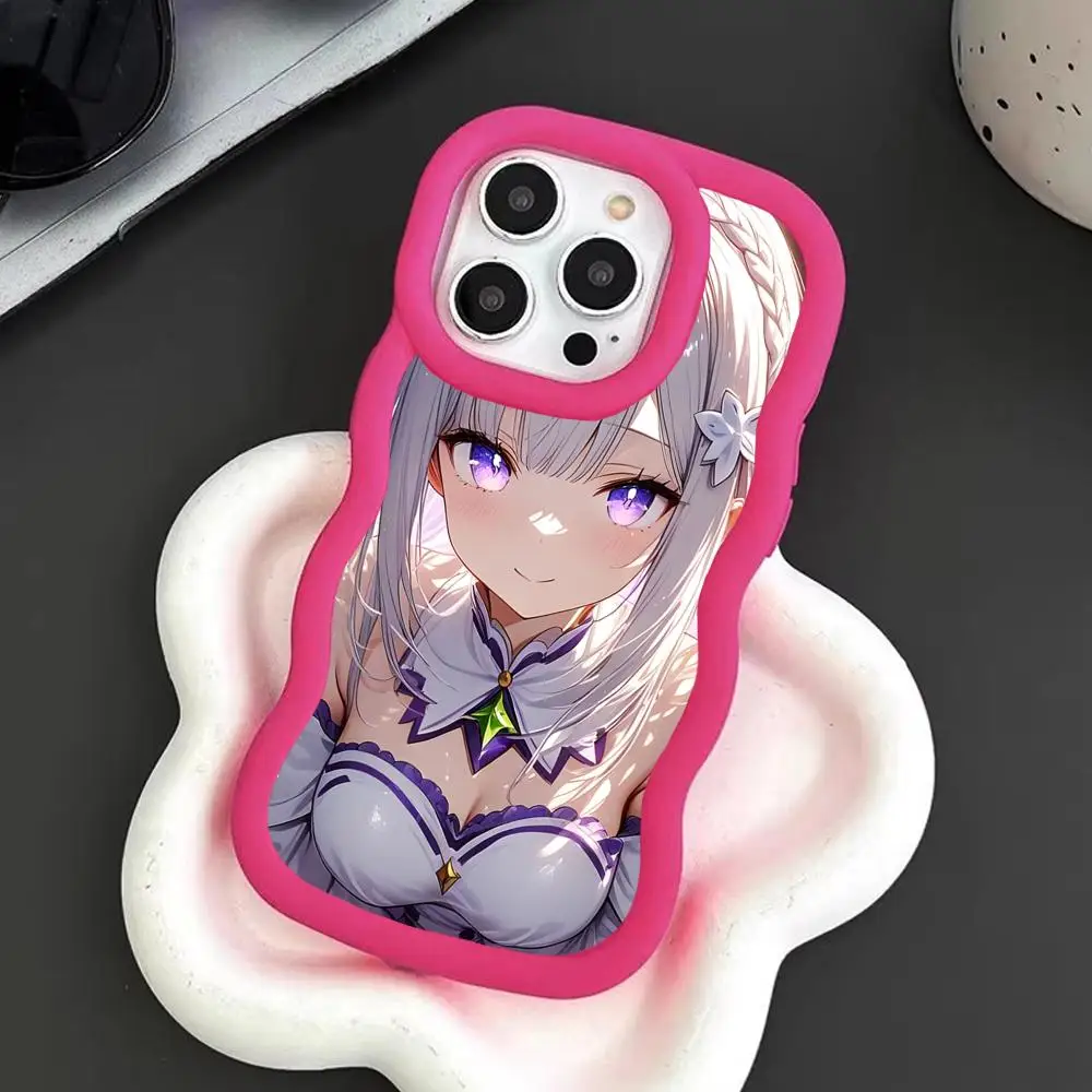 

Чехол для телефона ReZero Emilia Waifu с волнистым краем из ТПУ для iPhone 17 16 15 14 13 12 11 Air Pro Max Plus, цветной