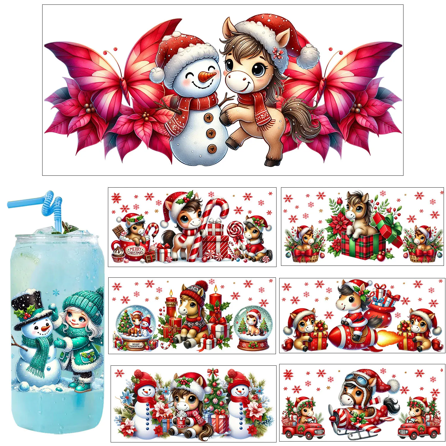 Merry Christmas Vibe easy peel waterproof Party DIY Decals 3D transfers uvdtf tumbler seal stickers 16oz uv dtf cup wraps