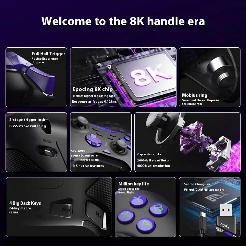 PXN P5 8K Drei Modus Wireless Gamepad 8000Hz Polling Rate Hall Trigger Gamepads Game Controller Für PC NS Smartphone anpassen