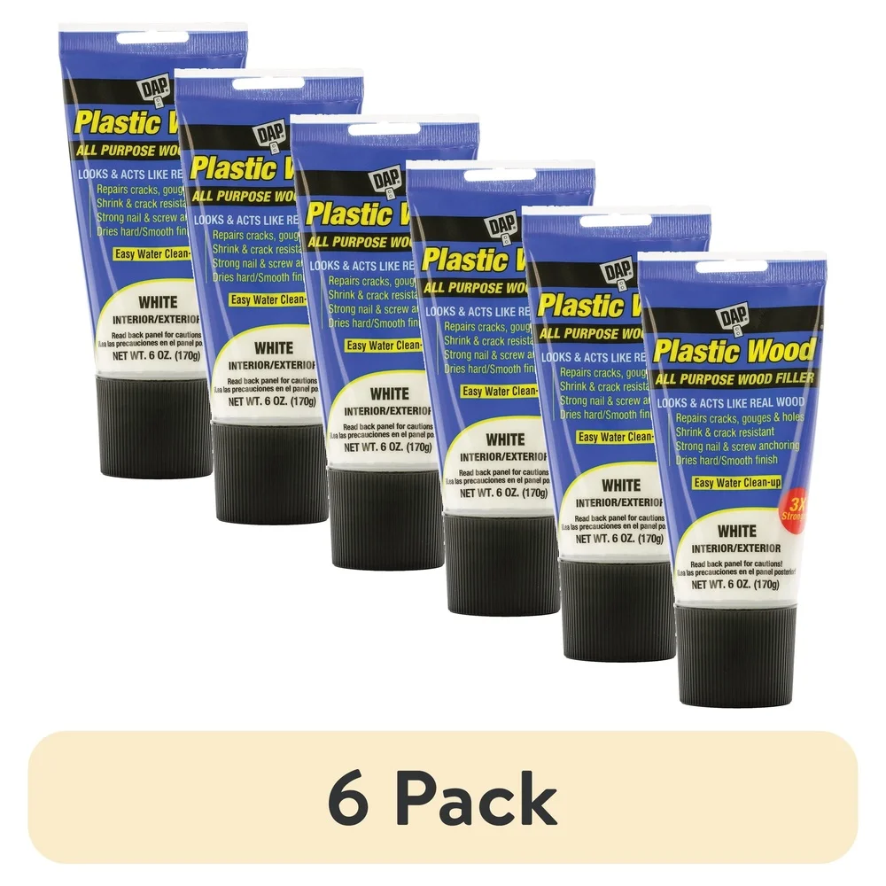 6 عبوات من حشو الخشب البلاستيكي اللاتكس لجميع الأغراض، 6 أونصة قابلة للطلاء وقابلة للانكماش ومقاومة للشقق، إصلاحات داخلية مثالية