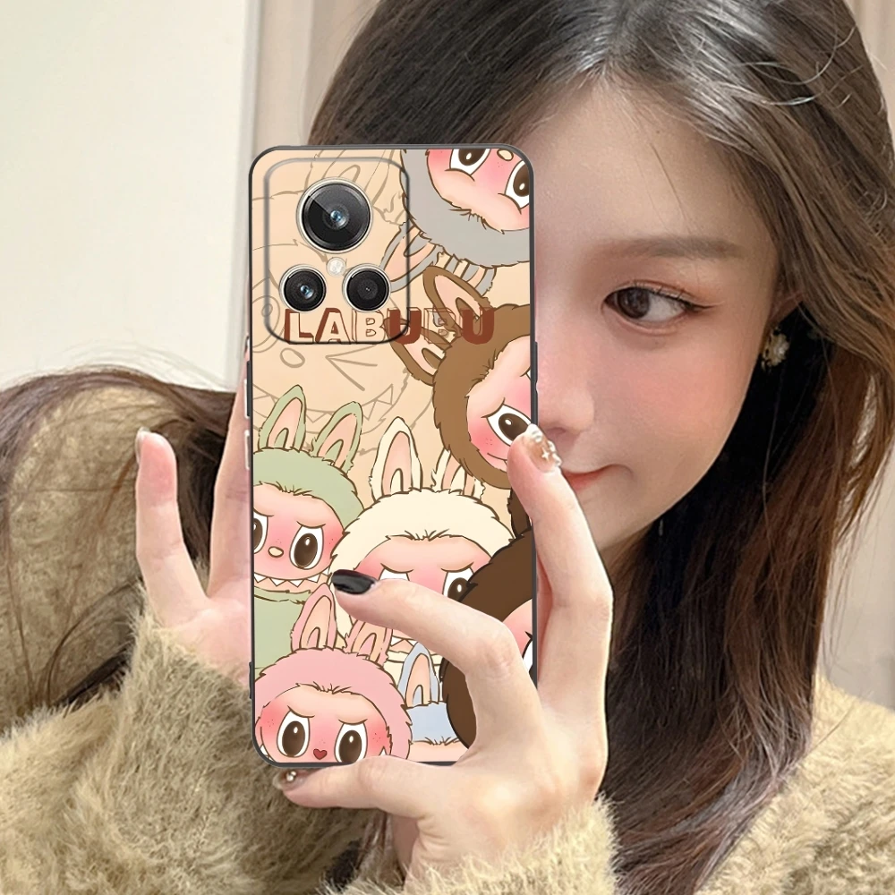 Cute Labubu Painting Mobile Cell Phone Case for Realme GT 2 9i 8i 7i Pro X50 X2 C35 C21 C20 C11 C3 Black Soft Phone Cover Shell