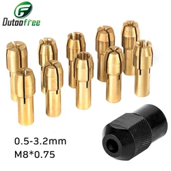 Mini taladro de latón para herramienta rotativa Dremel, juego de accesorios de latón y tuerca, 0,5-3,2mm, lote de 11 unidades