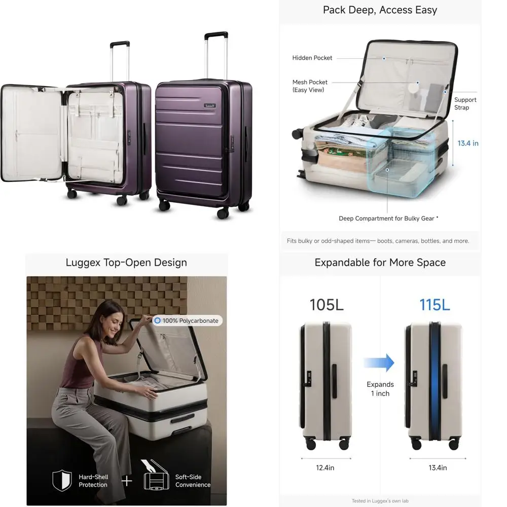 Maleta giratoria de carcasa dura de policarbonato expandible con cerradura TSA, tecnología FX-Core para comodidad en viajes