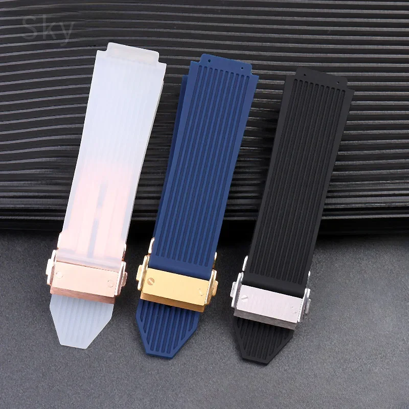 For Hublot Watch Men\'s Strap Yubo Big Bang Fusion Silicone Convex Interface Soft Waterproof Black Blue Strap 17 19mm Accessories