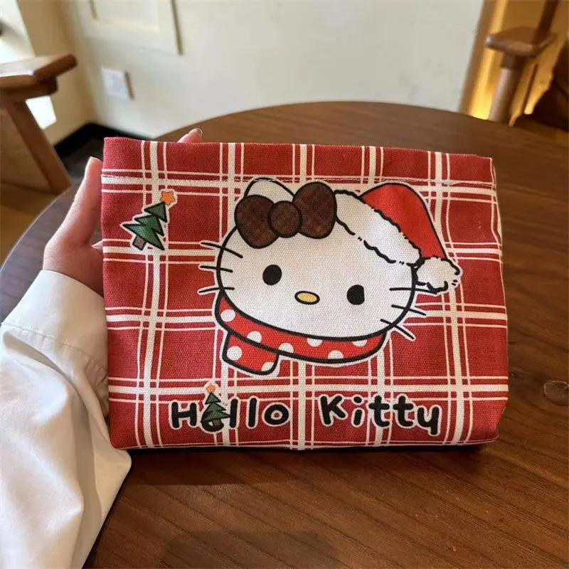 Nuevas carteras de mujer, bolsa de cosméticos de Hello Kitty, bolsa de aseo de dibujos animados, bolsa de cosméticos portátil de gran capacidad para chica bonita, bolsa de cosméticos de Navidad