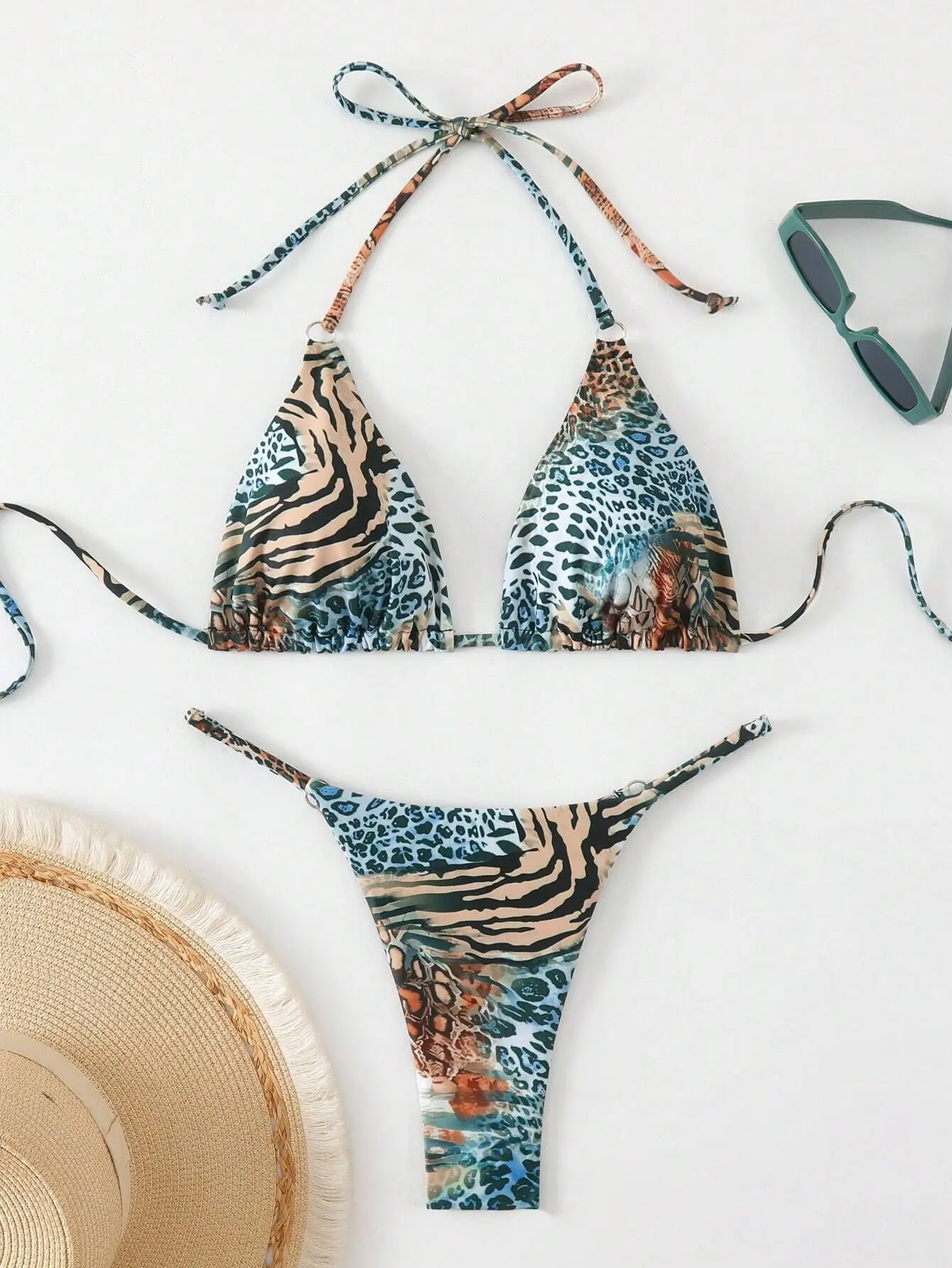 

Sexy Green Leopard Print Micro Bikini 2026 Women Halter Push Up Triangle Swimwear Summer Bathing Swimming Suit Thong Swimsuit