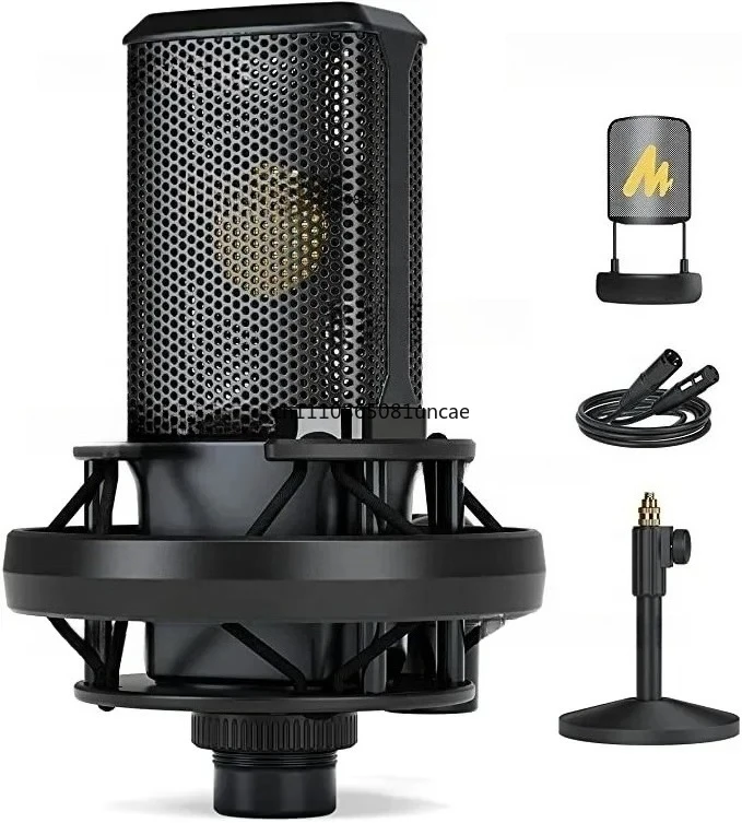 Micrófono de Condensador XLR Profesional Peiqi MAONO PM500 con Diafragma Grande de 34 mm para Producción de Audio, Grabación, Micrófono de Estudio