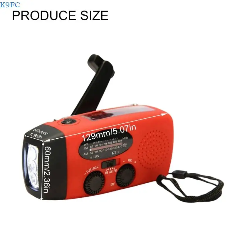 Radio emergenza multifunzione K9FC con ricarica a energia solare a manovella 2000mAh