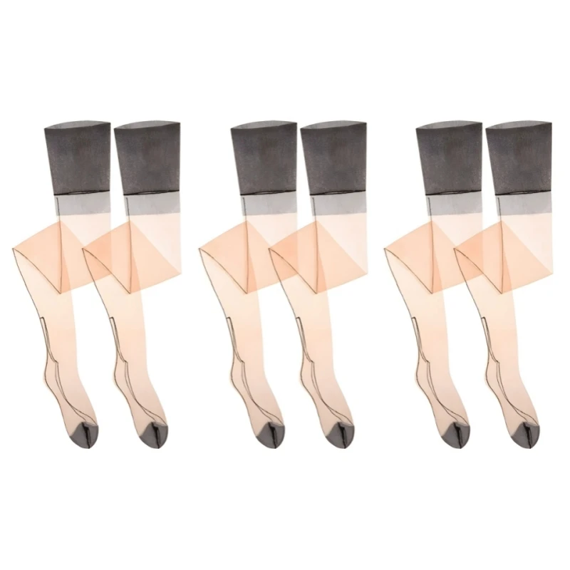 3 Pairs/Set Foot Shaped Cuban Heel Back Seam Thigh High Stockings Women Sexy 5D Ultrathin Pure Nylon Non-elastic Long Stockings