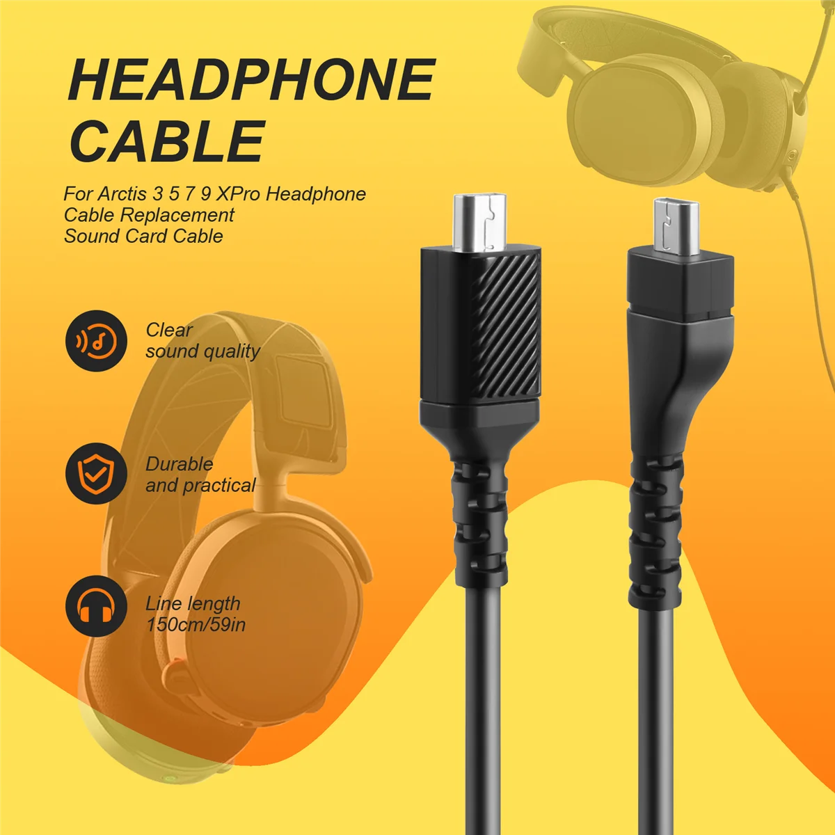 For Arctis 3 5 7 9 Headphone Cable, Replacement Sound Card Cable