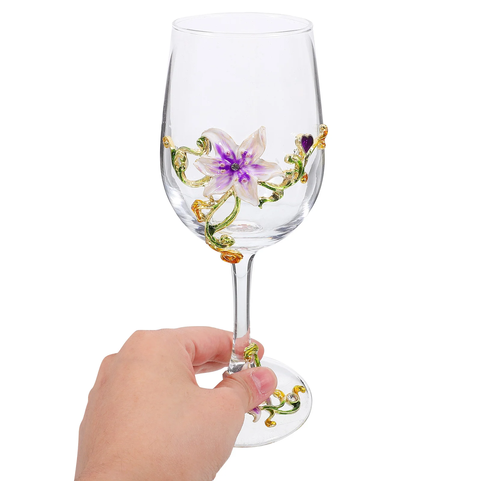 

2Pcs Glasses Hand Painted Enamel Flower Glass Goblet Smooth Safe Wine Flute for Party Wedding Birthday Decorative