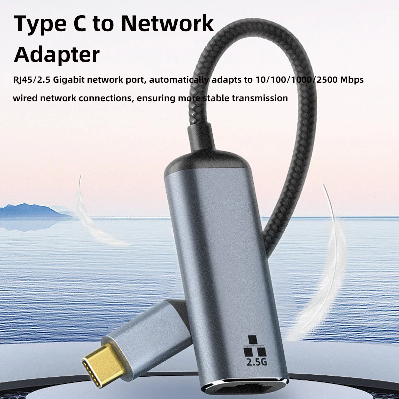 Network Card Ethernet Adapter USB Type C to RJ45 LAN 2500Mbps Mini 2.5Gbps Ethernet Converter for MacBook iPad Pro Phone Tablet