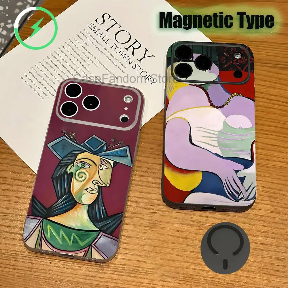 

Art Pablo Picasso Cubism Abstract Shockproof Transparent gray Phone Case For iPhone 17,16,15,14,13,12,Pro,Max,Magnetic Charging