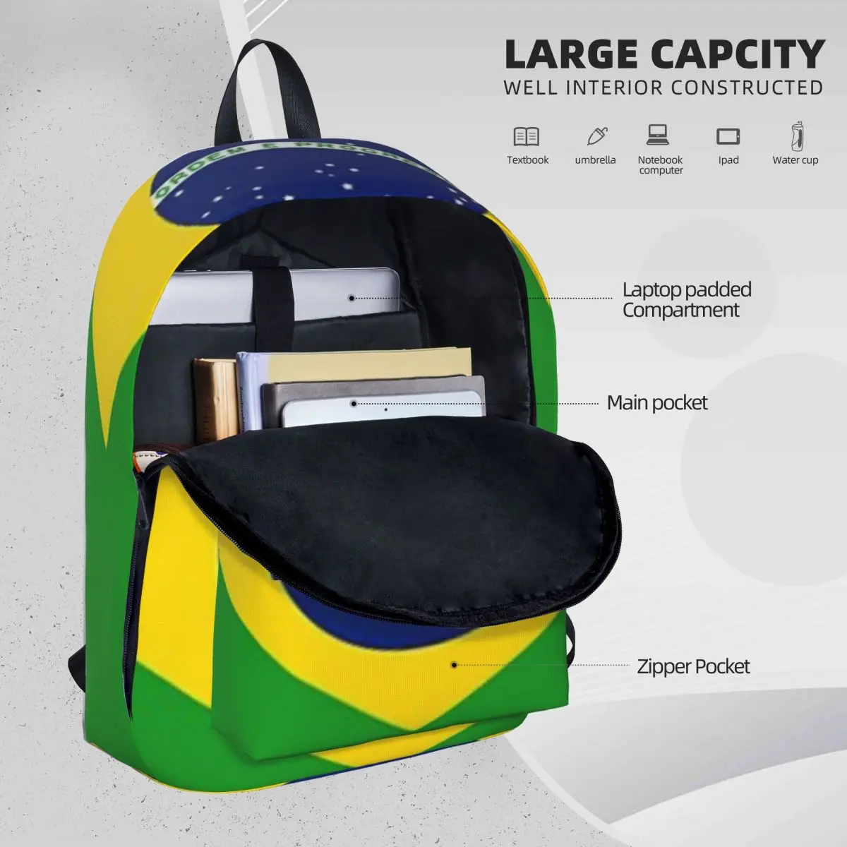 Brazil National Flag Backpacks Large Capacity Student Book bag Shoulder Bag Laptop Rucksack Travel Rucksack Children School Bag