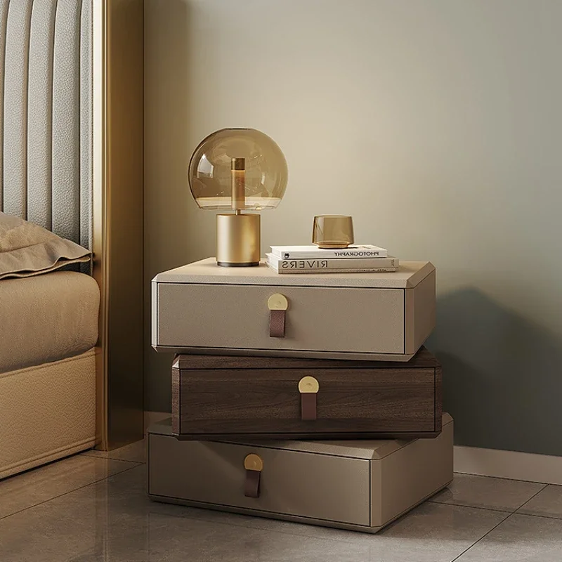 Luxurious, minimalist, creative, rotating bedside table, modern and simple bedroom, high-end bedside cabinet, Italian leather ca