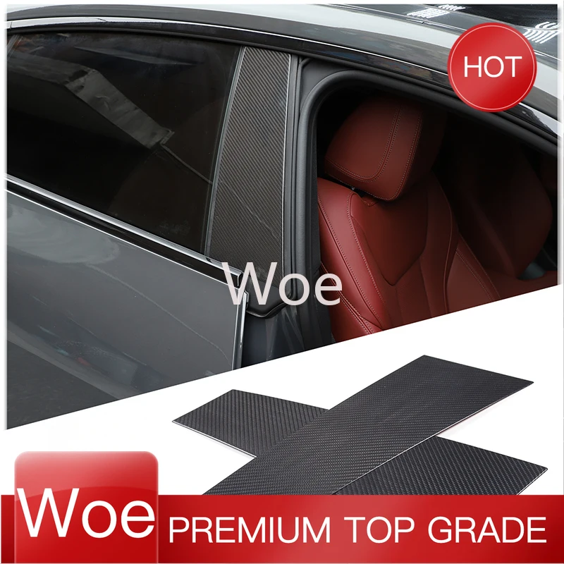 WoeFor - Placa Decorativa de Fibra de Carbono Real para el Pilar B del BMW Serie 4 G26 2022 (Versión de 4 Puertas), Adhesivo Exterior, Accesorio para Auto
