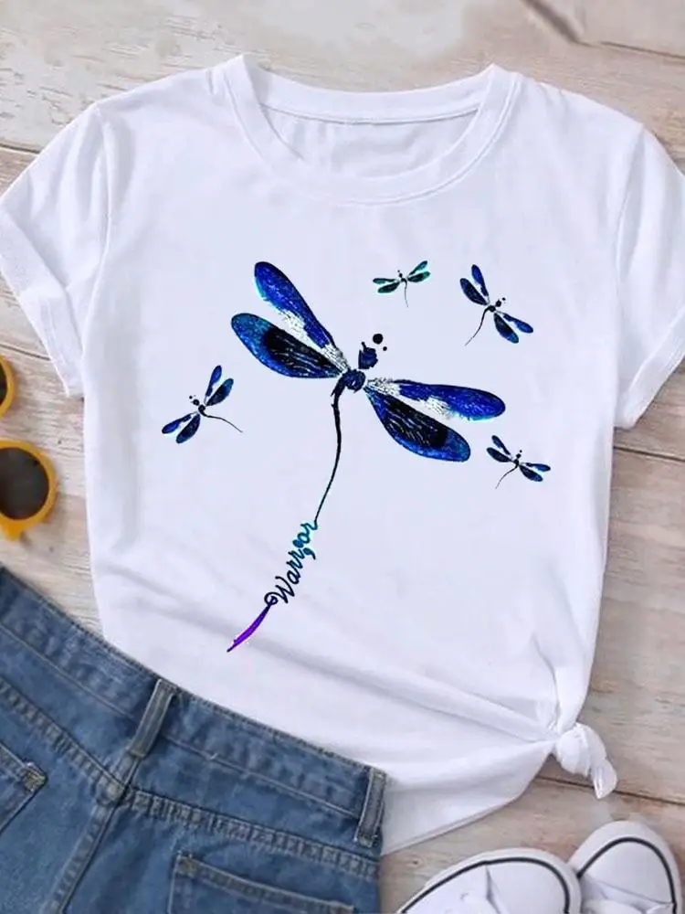 

2023 Cute dragonfly pattern Print T-shirt Women creativity Summer Vigorous girl style Harajuku Female Fashion Tops ladies shirt