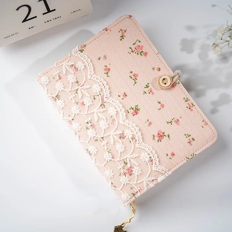 Encaje Rosa flores densas algodón hoja suelta A5A6A7 BinderJournal cuaderno diario cubierta anillo planificadores organizador regalos para niñas