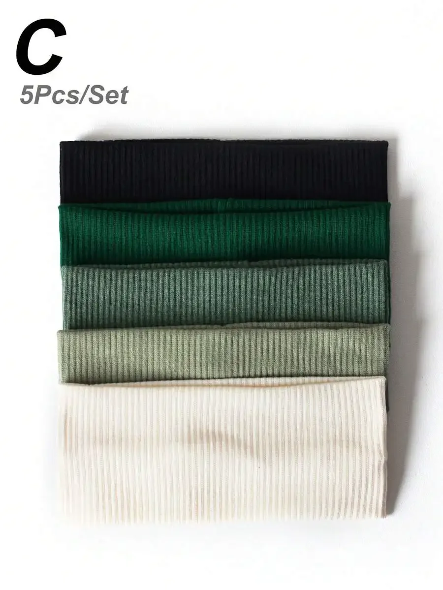

5Pcs Women Solid Color Ribbed Hair Bands Casual Headbands Turban Sweatband For Daily Wear