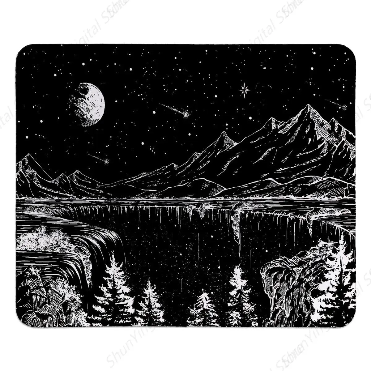 Moon Mountain Aesthetic Starry Night Pattern Mouse Pad Desktop Decoration Suitable For Gaming Office Laptop 25*30cm