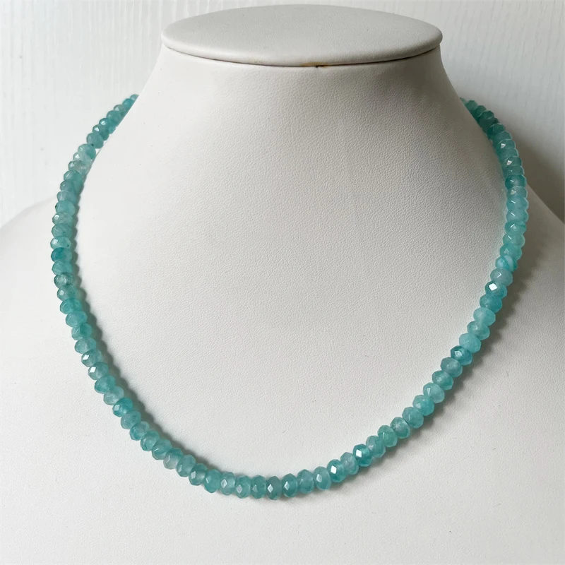 4*6MM Faceted Ice Blue Tianhe Amazonite Necklace Cut Natural Stone Jewelry Summer Elegant Gril Beaded Chain Choker Collier