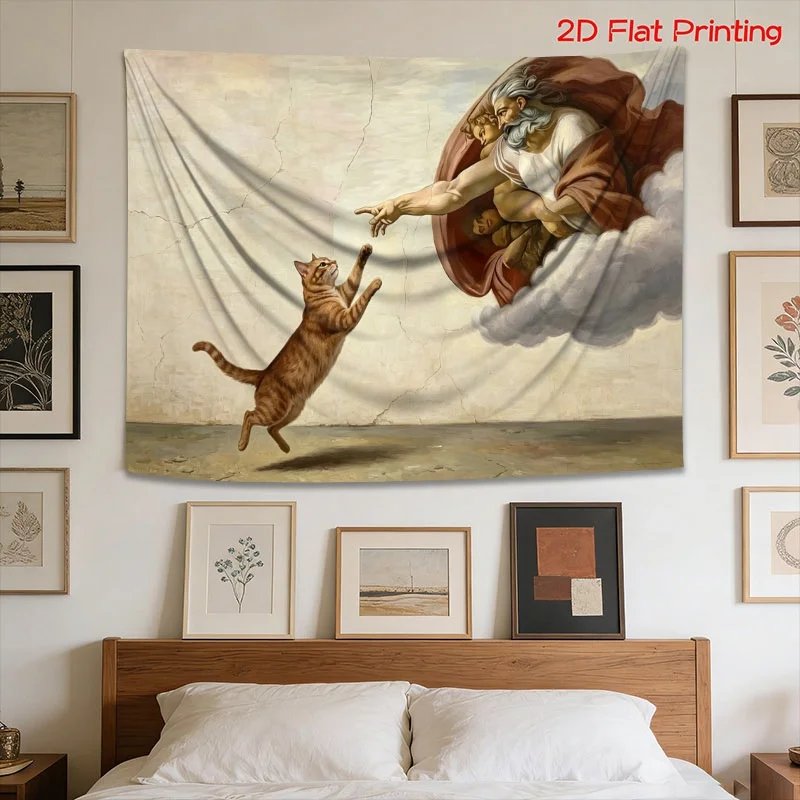 Cat Art Tapestry Canvas Wall Decor Mythological Cat Classical Painting Print Dog Cat Lover Gift Poster Bedroom Living Room Home