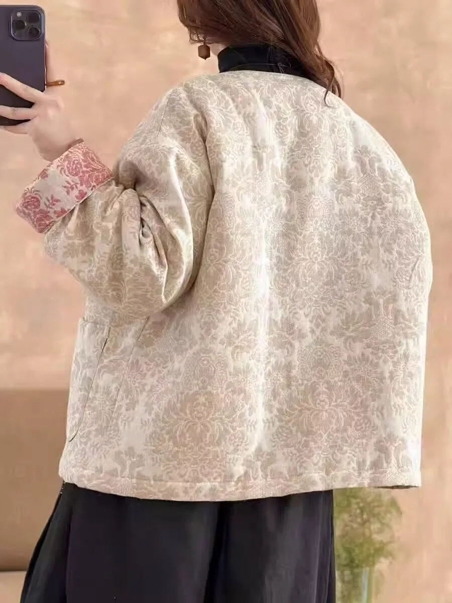 Novo chinês sle jaqueta de algodão feminino com gola e borla bordada forro calor suficiente para o inverno