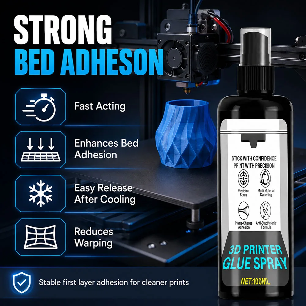 100/200ml Strong 3D Printer Adhesive Spray Suitable for PLA, ABS, PETG, TPU Filaments - Reduces Warping, Enhances Bed Adhesion