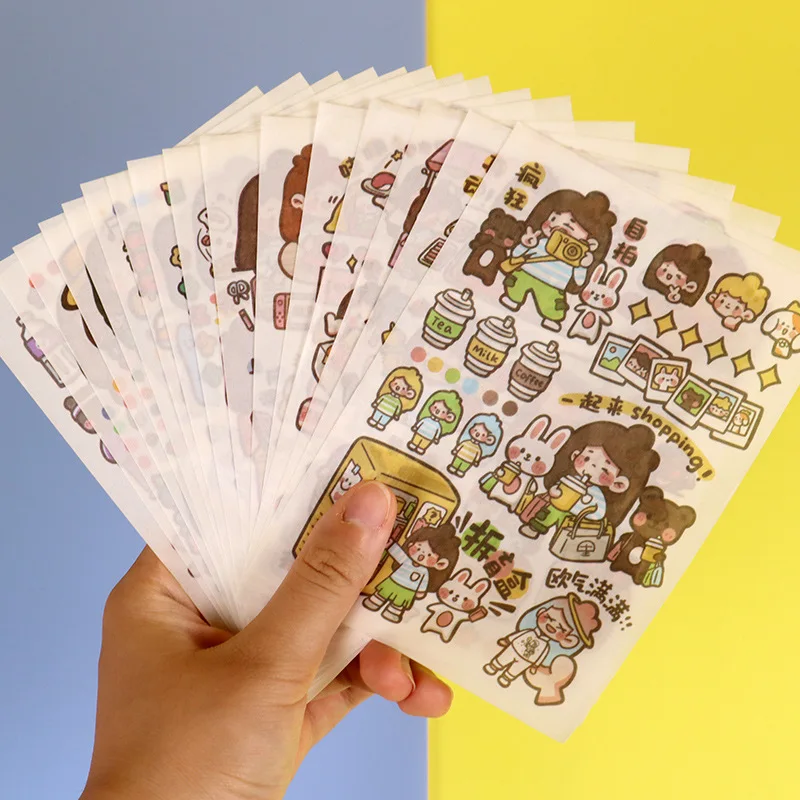 Paper Handbook Stickers 6 Non-repetitive Paper Stickers with A Small Yellow Shovel Sticker Set.