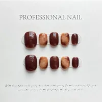 10pcs Handmade False Nails To Stick Girls Press Ons Nails with Design Brown Short Reusable adhesive Fake Nails Set with Glue