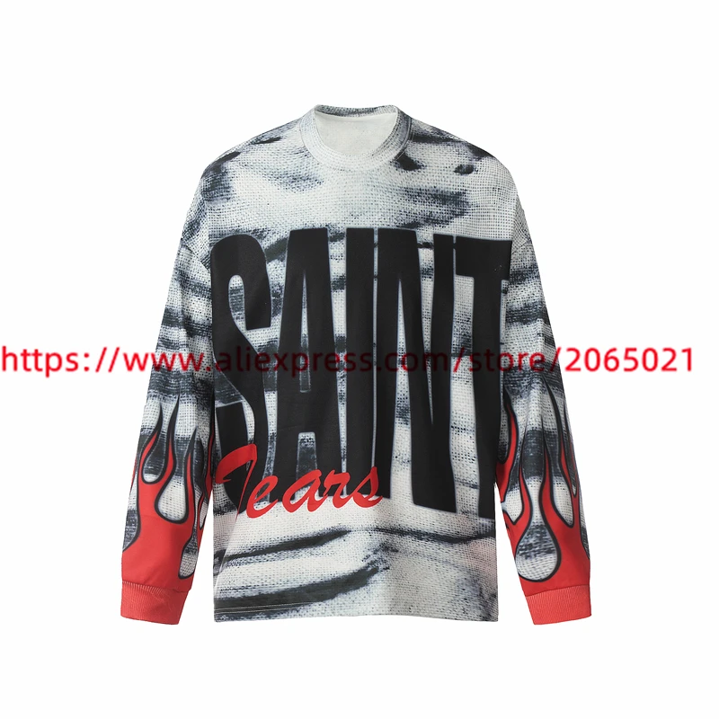 Tie-dyed Black Saint Tears T Shirt Men Women Best Quality Long Sleeved 2024fw T-shirt Tee Tops