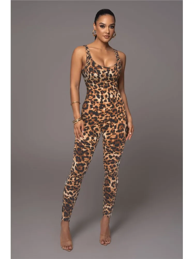 

New Sexy Sling Sleeveless Backless Leopard Print Jumpsuit For Women Skinny Fashion Nightclub Party Wear Sexy Streetwear