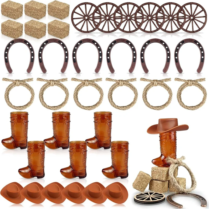 ABXF-bolsas y cuerdas de heno con ruedas, 42 Uds., Mini centros de mesa occidentales de herradura, botas de vaquero marrones y sombrero, regalo para manualidades, cumpleaños