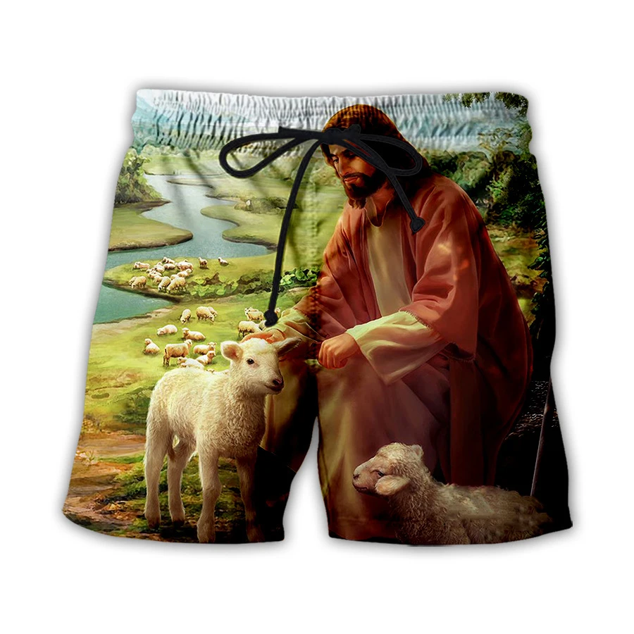 Fashion Jesus Christ 3D Print Hawaiian Beach Shorts Summer Men\'s Oversized Surfing Board Shorts Swimwear Trunks Kids Clothing