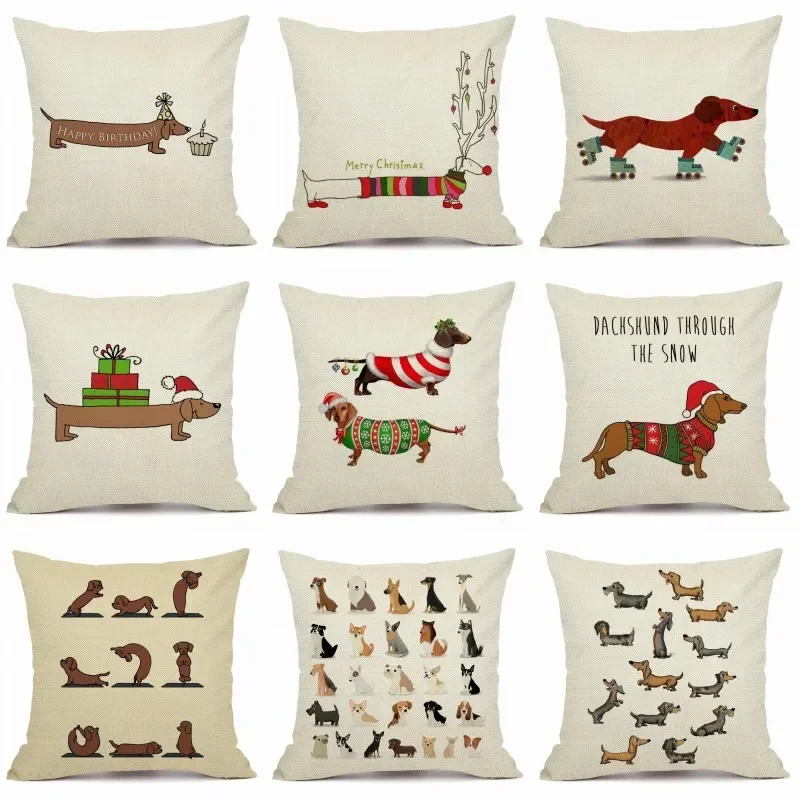 Christmas Sausage Style Cushion Cover Christmas Dog Christmas Home Decorative Pillow Cover Merry  Gift 45x45cm