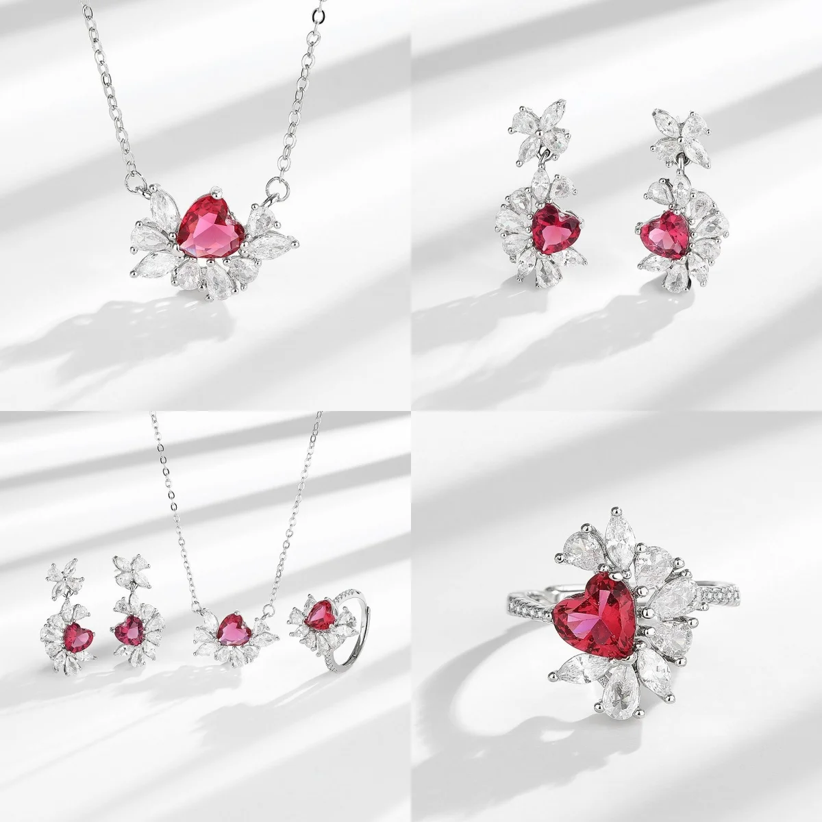 

Роскошный светильник из стерлингового серебра 925, роскошный элитный рубин любви ​ ​ комплект украшений с цирконом, ожерелье, кольцо, серьги, ювелирные изделия
