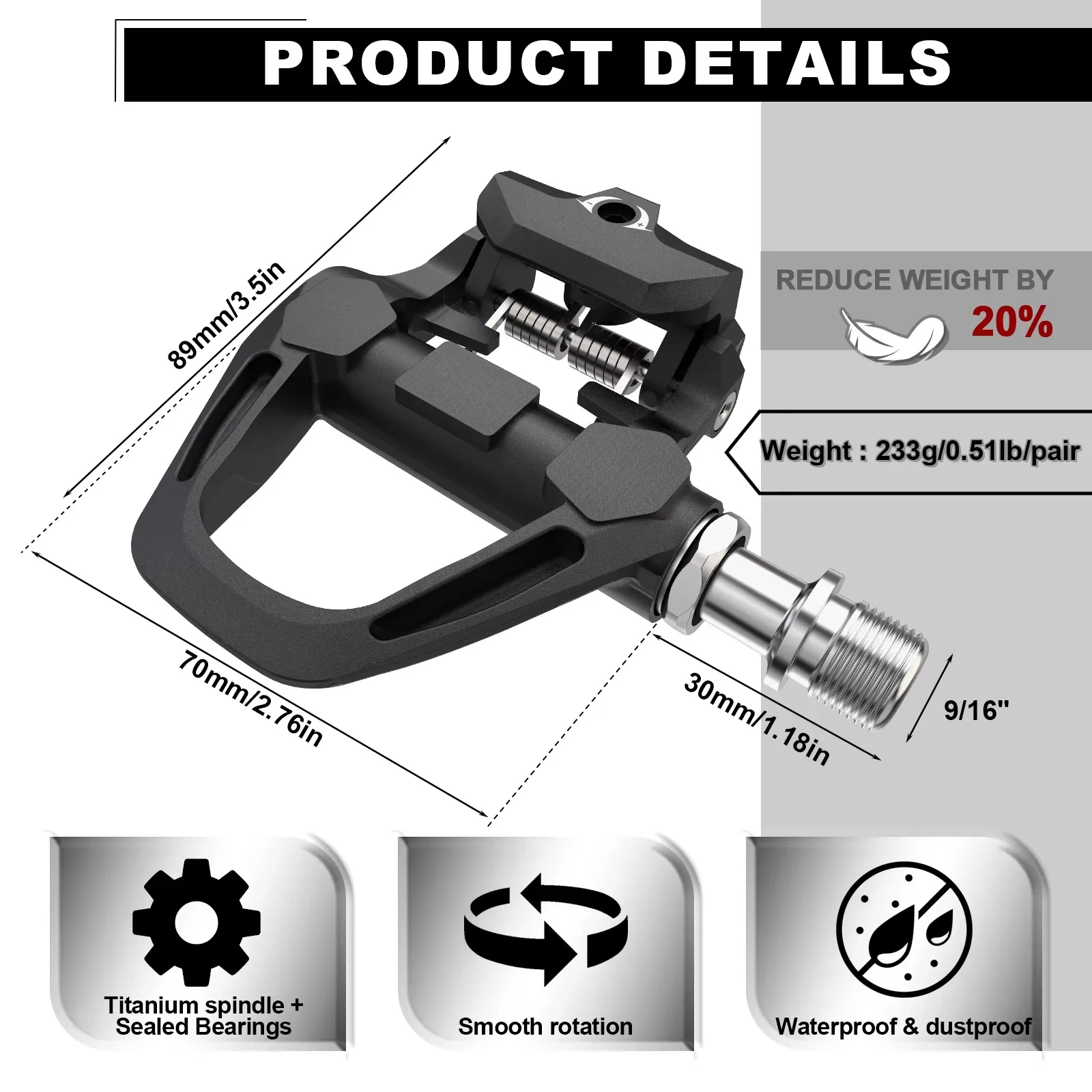 BUCKLOS Aluminum/Nylon Road Bike Pedal Ultra Light Bearings Pedal for SPD Self-Locking Bicycle Pedals Titaniun/Cr-Mo Axle