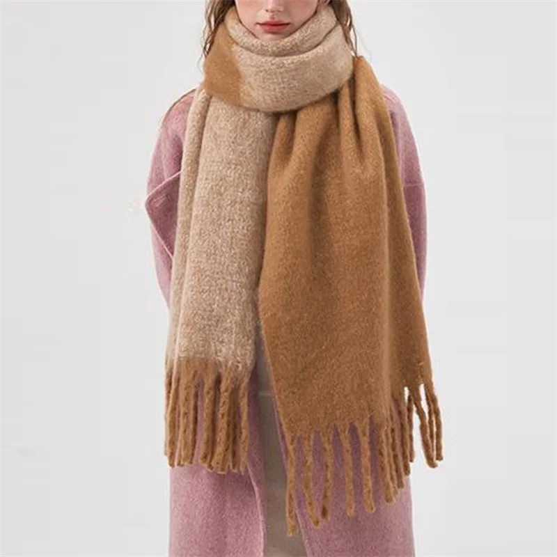 

New Women Scarf Elegant Contrast Color Tasseled Warm Shawl Wrap Long Stoles For Winter Skin Friendly Hot Sale