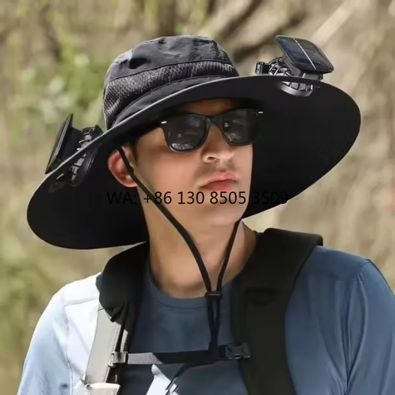 

Sun Bucket Hat Custom Fashion With Solar Fans Wide Brim UPF 50+ Protection for Men Women Fishing Hat Solar Fan Hat