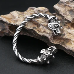 Nordic Viking Stainless Steel Wolf Head Bracelet For Men Women Vintage Fashion Animal Cuff Bangles Biker Jewelry Gifts Wholesale