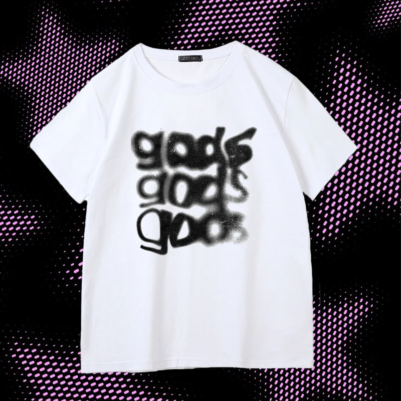 Nueva Camiseta de manga corta de cuello redondo con letras sueltas de estilo callejero pintado con spray para hombres y mujeres tops