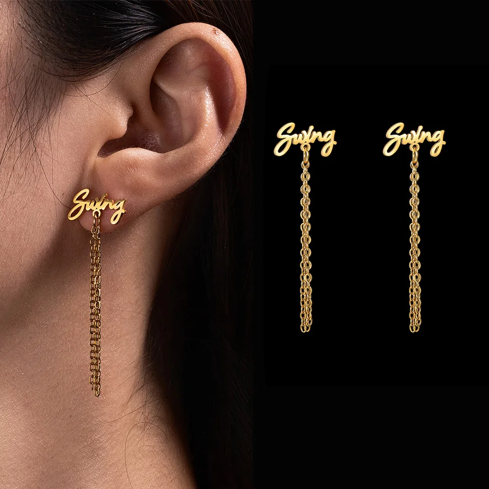 

Raexrage Custom Name Long Tassel Earrings Stainless Steel Personalized Innitial Heart Earrings for Women Girl Jewelry Gift