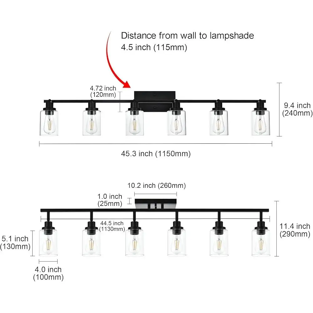 Ceiling Track Lighting Kit 6 Light Fixtures Adjustable Heads Wall Mount Flexibly Rotatable Modern Dimmable E26 Bulb Compatible