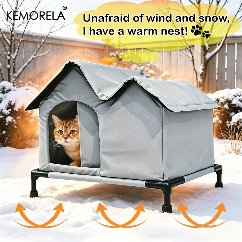 Outdoor Elevated And Insulated Cat House Insulated Feral Cat House for Winter Weatherproof Cat Bed with Cushion for Stray Cats