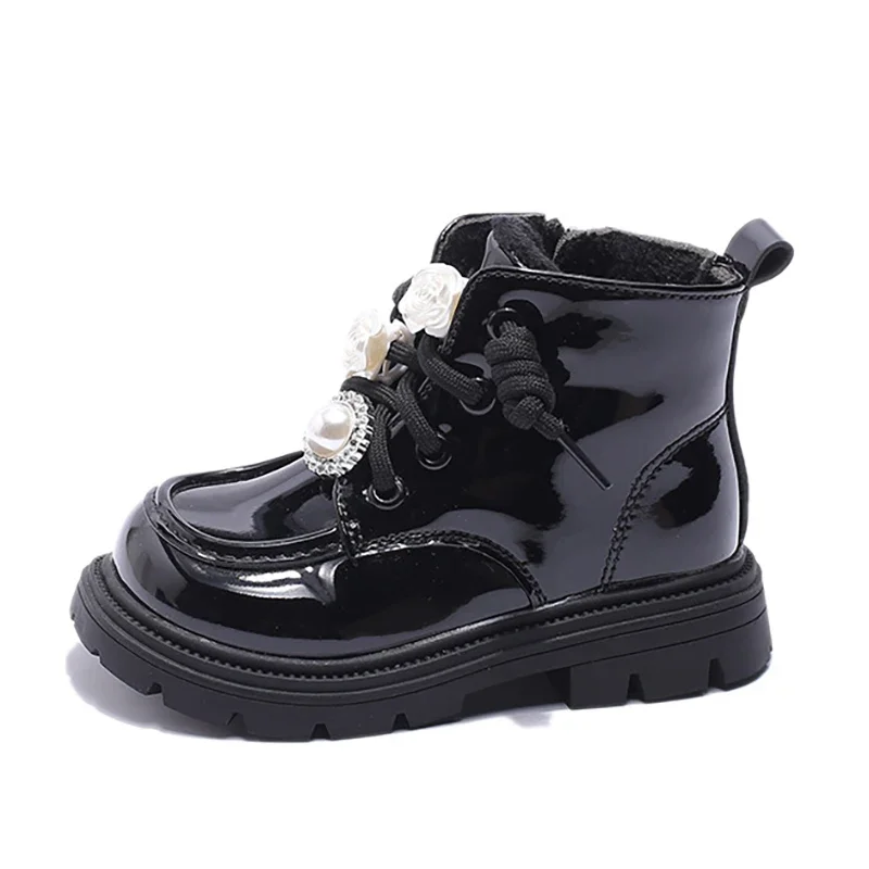 

Botas Niña Kids Fashion Ankle Boots Winter Warm Plus Cotton Girls Boots Pearl Rhinestone Princess Botas Soft Sole Children Shoes