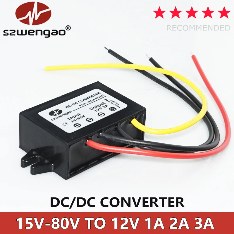 Szwengao Mini Converter 15-80V 24V 36V 48V 60V 72V 80V to 12V Wide Input Voltage DC-DC Converter for Industrial Equipment/RVs