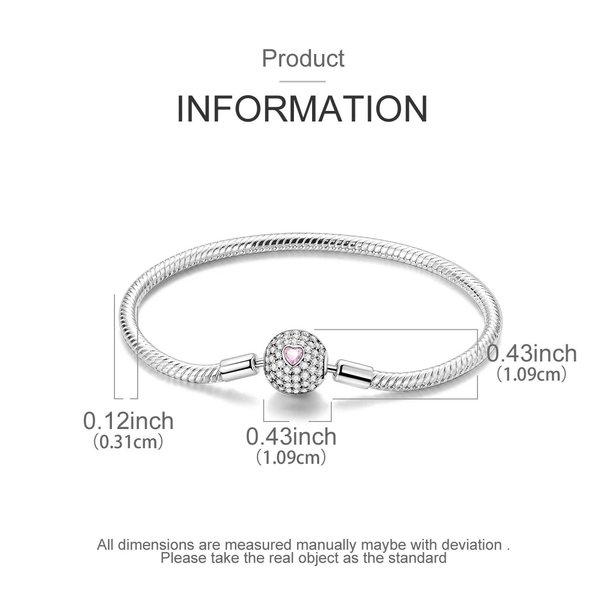 925 Sterling Silber Original Schlangenkette Herzverschluss Perlen-Sicherheitskette Armbänder Passend für Charms DIY Schmuck für Frauen – Detail 3