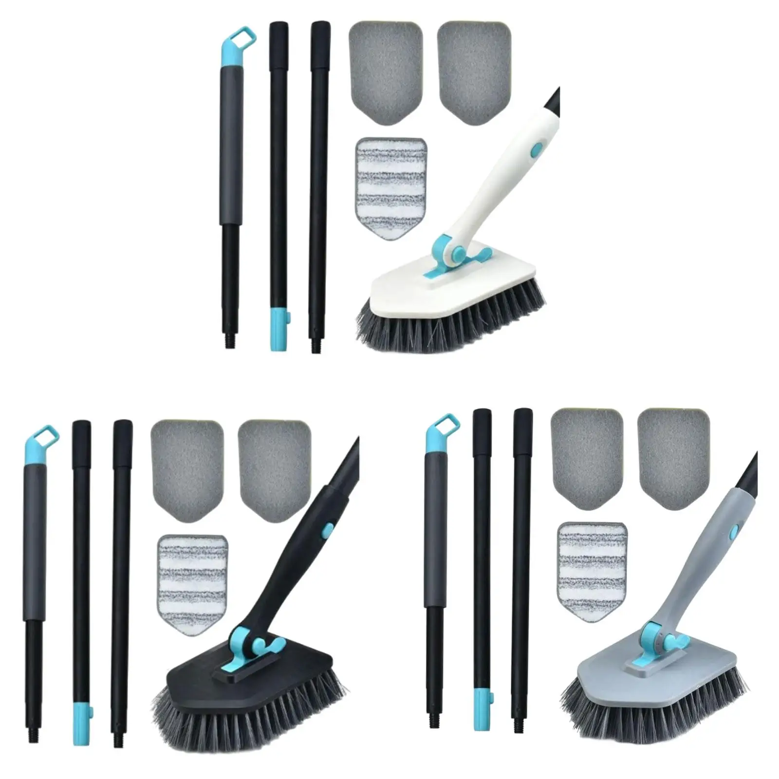 Shower Cleaning Brush Extendable Handle Microfiber Pad Detachable Stiff Bristles Tub Tile Scrubber Brush for Window Sinks