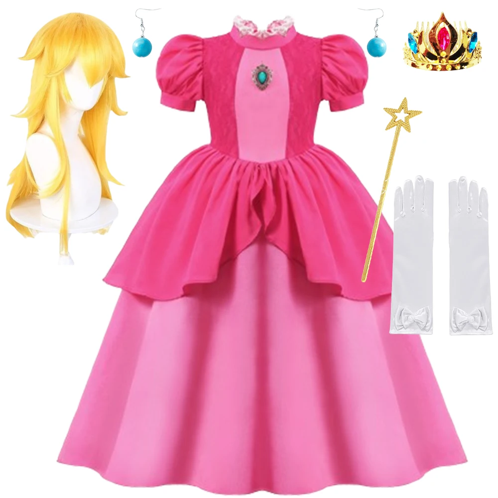 Halloween Peach Princess Dress Girl Costume Movie Cosplay Costume Girl Carnival Party Dress Fashion Outfits Disney Peach Dress