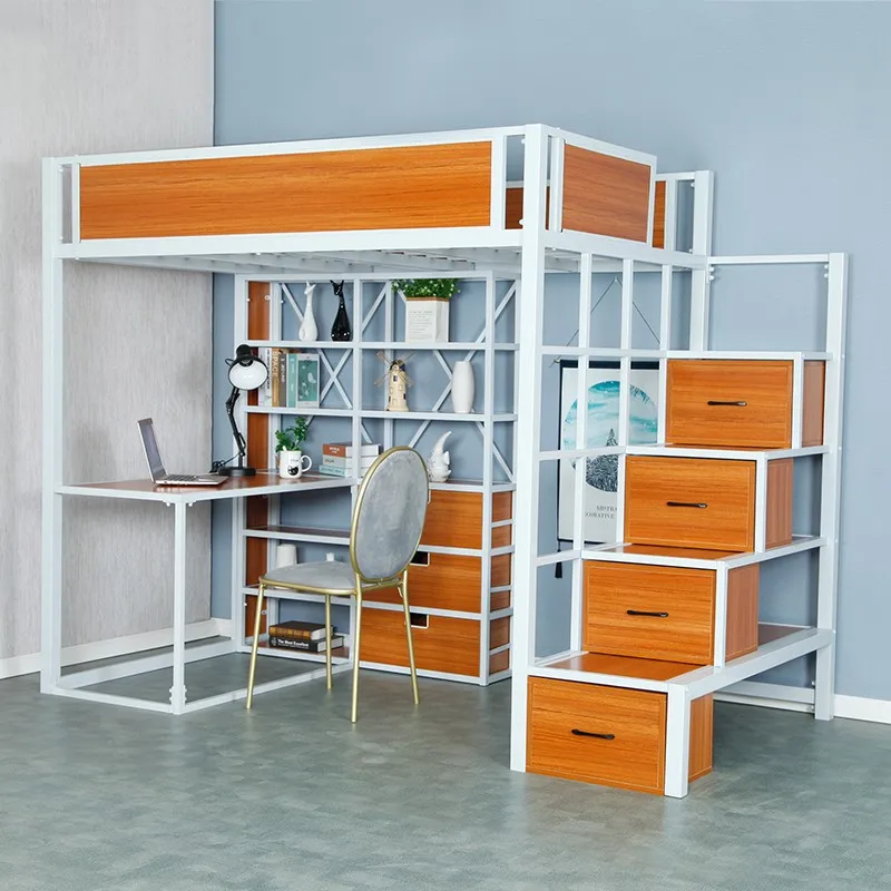 Multi-Function Double Loft Bed com gaveta, armário de escada de armazenamento para quarto infantil